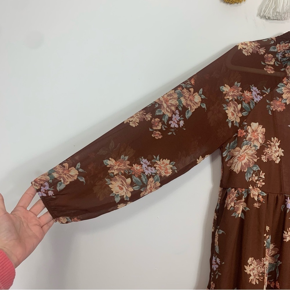 American Eagle Drop Waist Mini Dress Brown Floral Print Size Small - Picture 5 of 10